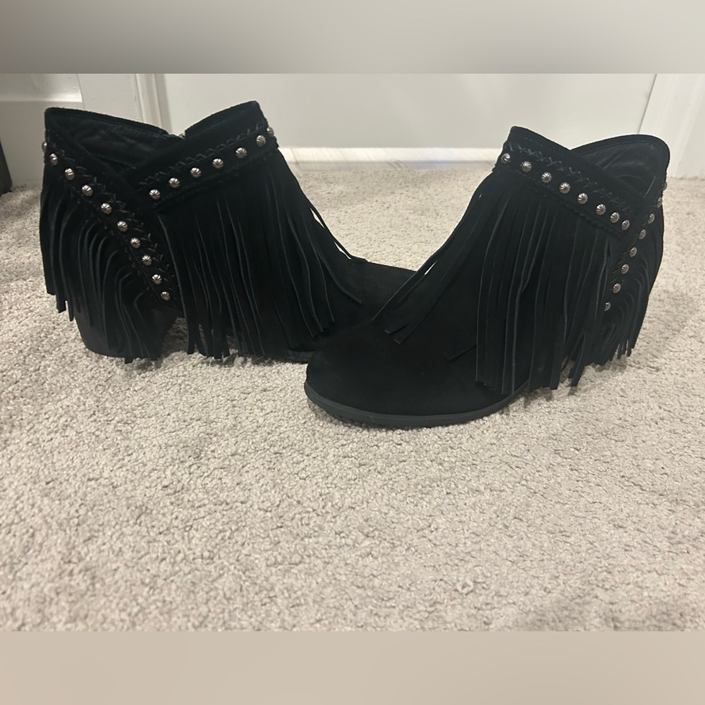 Trinity Ranch Black Fringe Ankle Boots